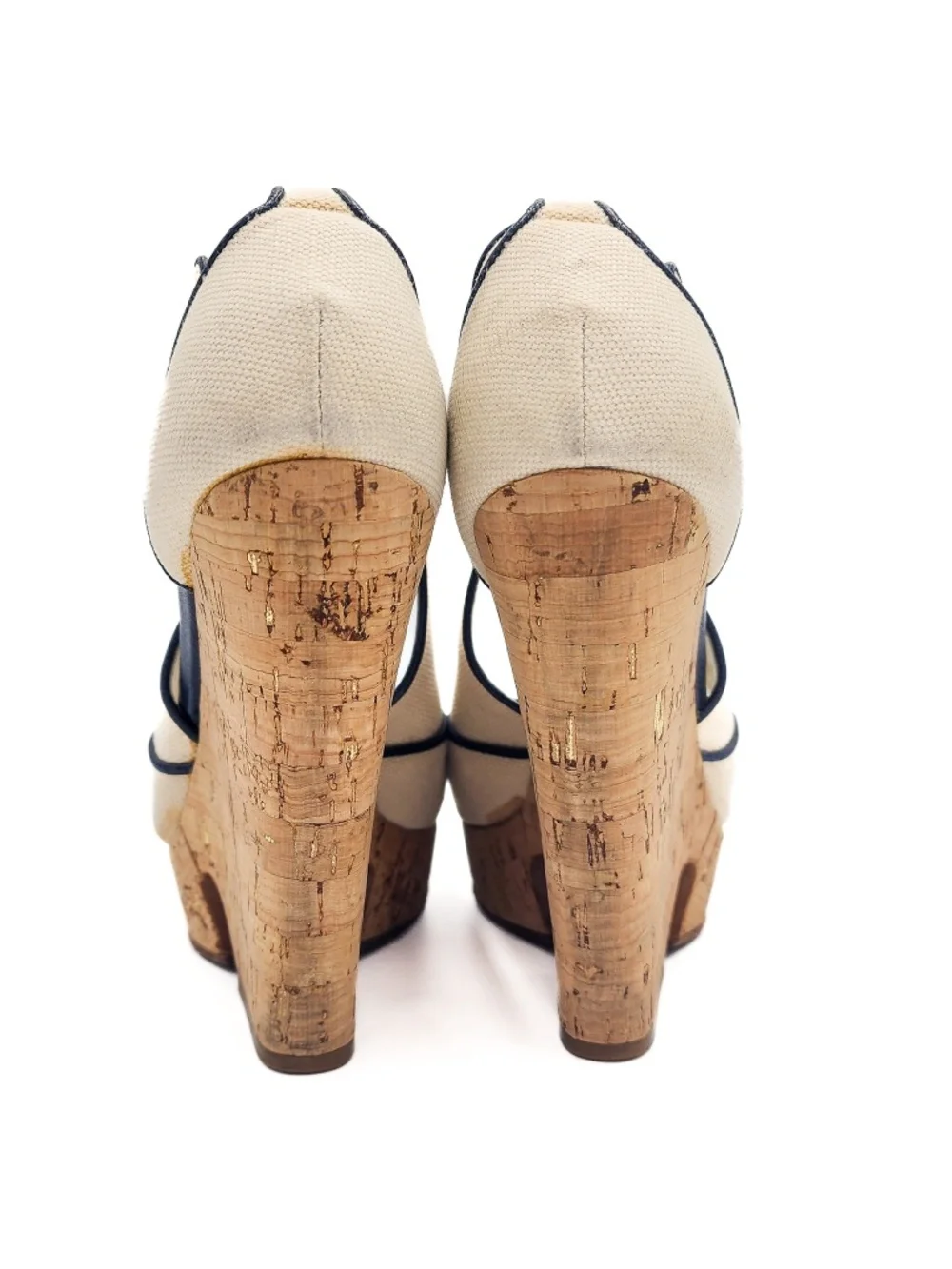 YSL Yves Saint Laurent Canvass Cork Platform Wedge Open Toe Shoes EU 38